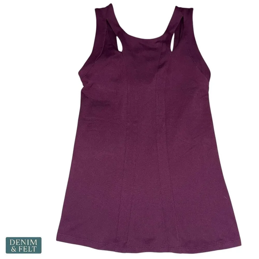Alo Yoga Long Arch Tank Top Small Black Plum Purple Cutout Gym Activewear Lounge